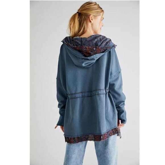 Free People We The Free Ritual Cardigan Top Hoodie Blue Oversized XS NWT - Picture 2 of 9